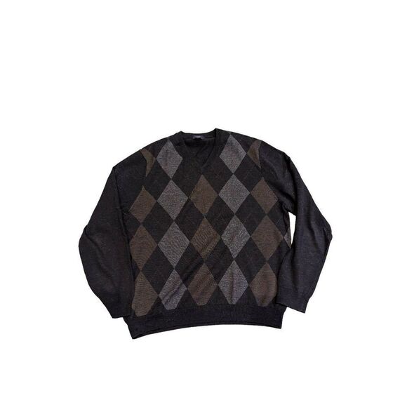 Brooks Brothers Men's Gray Argyle Print Merino Wool Sweater Size L - Picture 1 of 6
